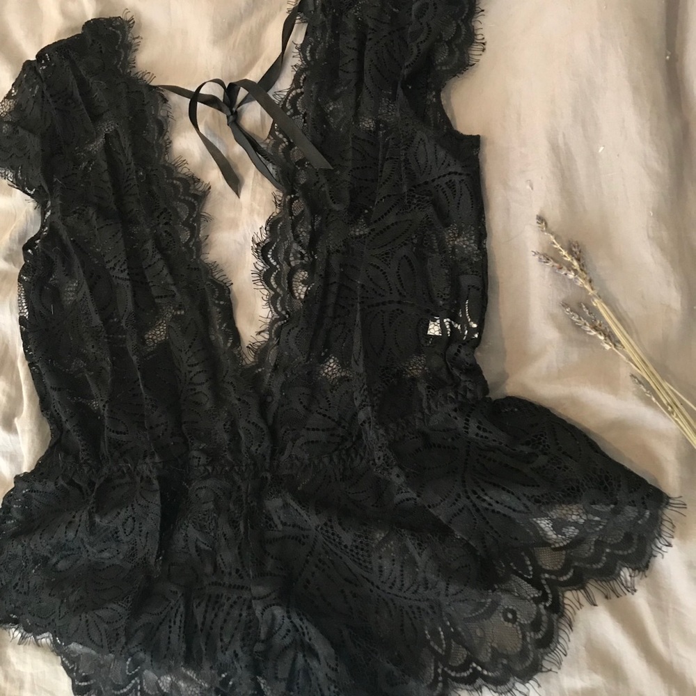 Stunning Plunging Black Lace One Piece Teddy